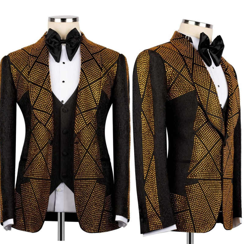 Men'S Formal Wear Attire - Costume pour homme avec perles dorées,