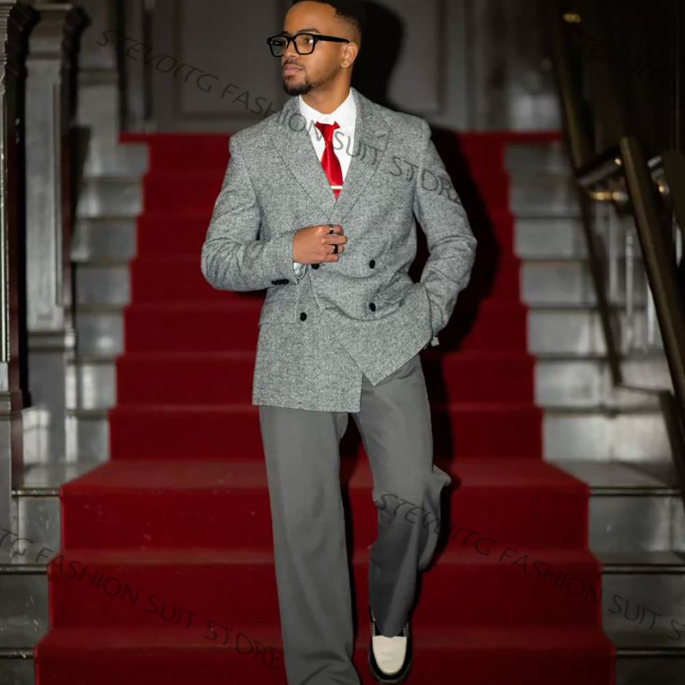 Formal Men Party Wear Jacket - Costume décontracté texturé gris pour homme,