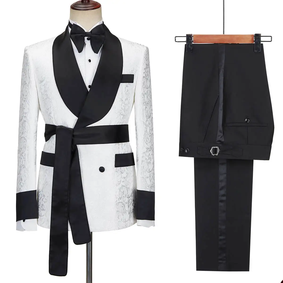Men'S Formal Wear Belt - Costume 2 pièces à fleurs blanches