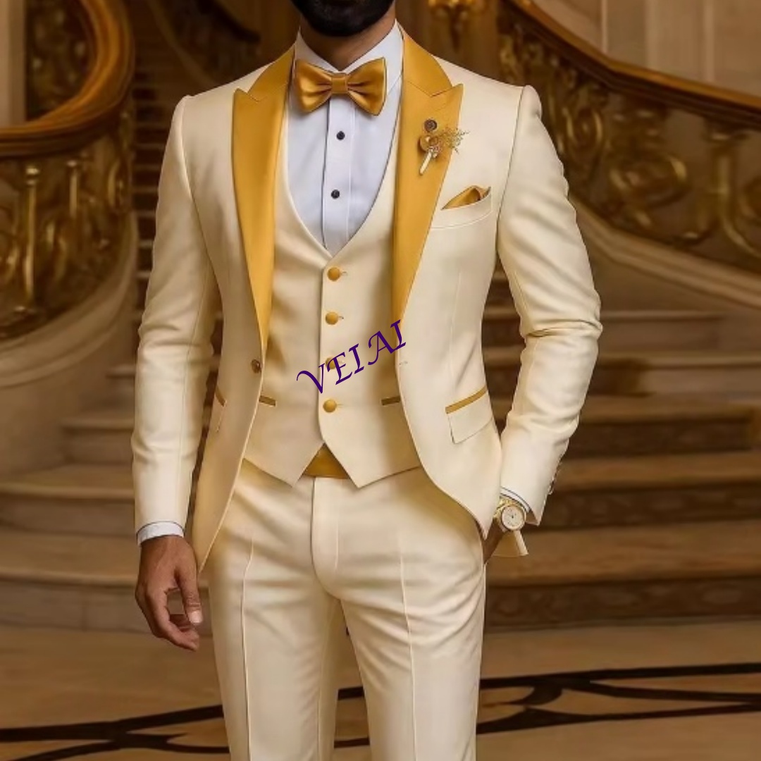 Men'S Used Formal Wear - Costume pour hommes, col doré, ivoire,