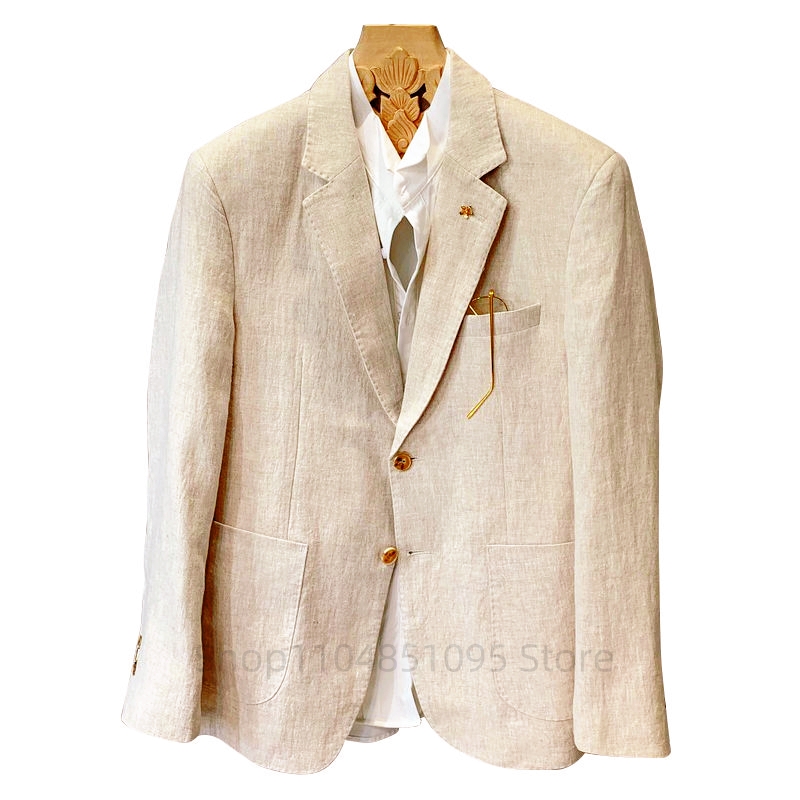 Men Formal Wear In Summer - Blazers en lin beige pour hommes,