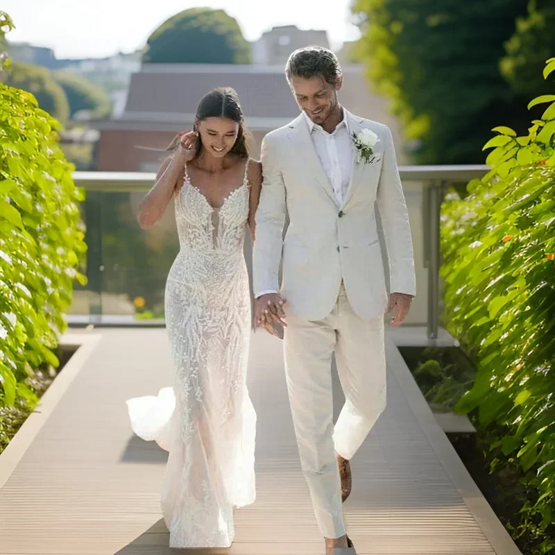Men'S Formal Wear Attire - Smoking de mariage en lin pour