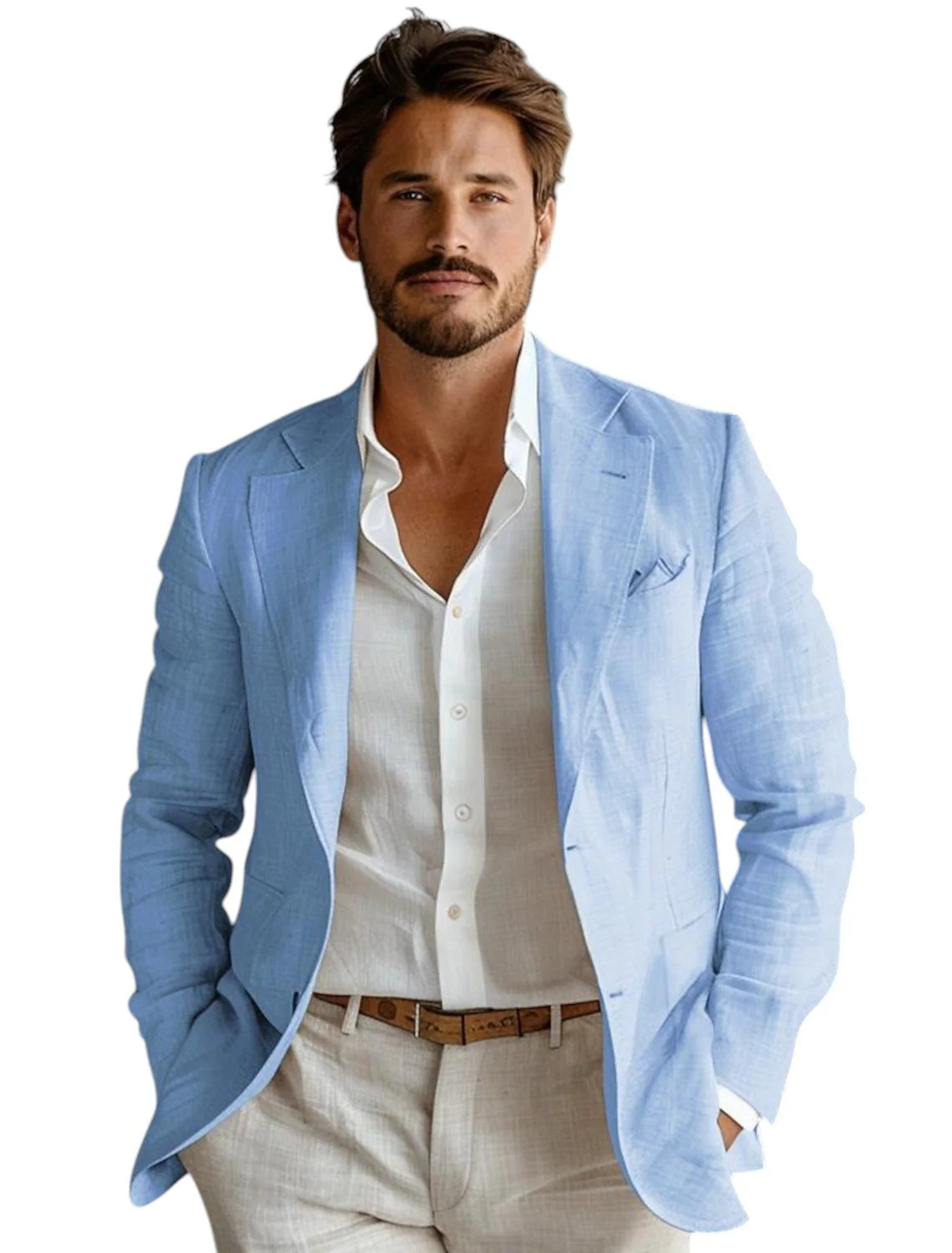 Formal Men Party Wear Jacket - Blazer en lin bleu slim fit